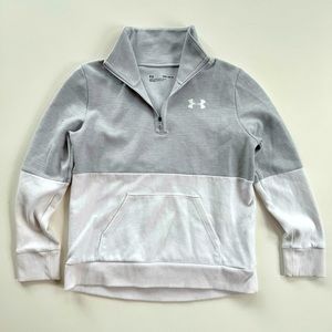 Under Armour HeatGear Loose Fit Girls 1/4 Zip Sweatshirt Gray White Size YM